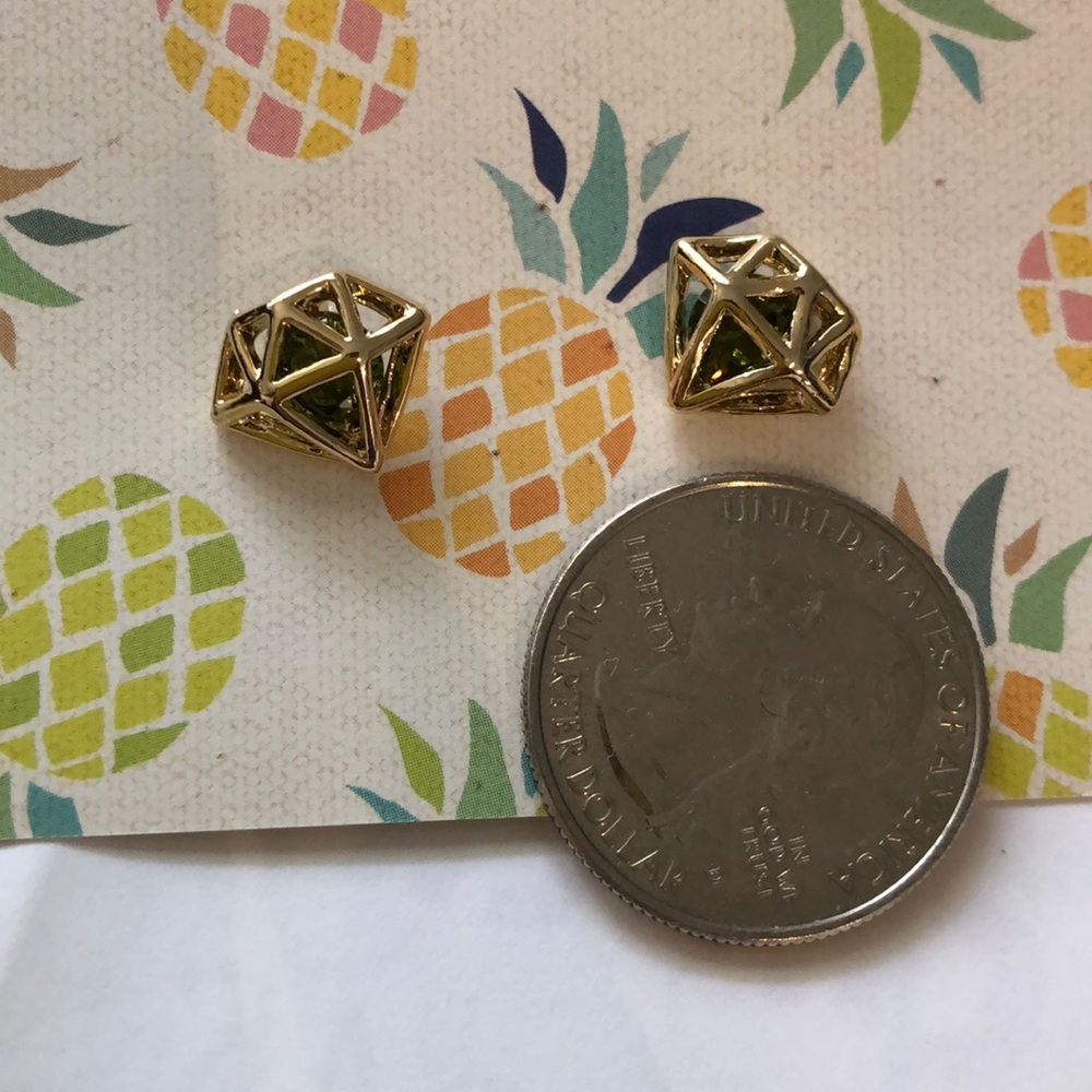 Green crystal earrings - Picture 2 of 2